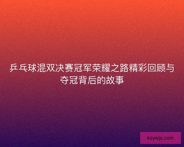 乒乓球混双决赛冠军荣耀之路精彩回顾与夺冠背后的故事